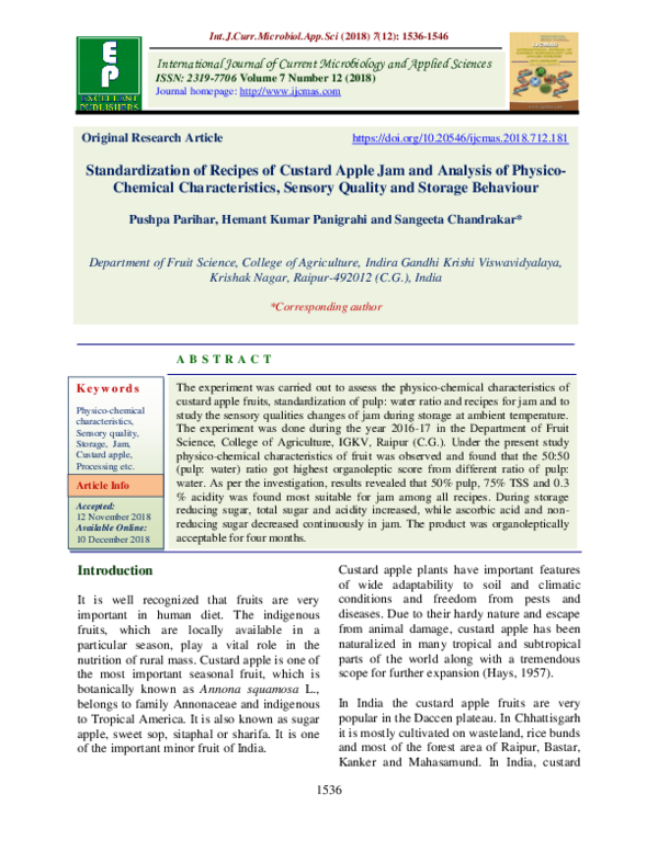 (PDF) Standardization of Recipes of Custard Apple Jam and Analysis of ...