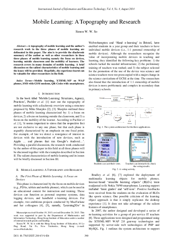 (PDF) The First Phase of Mobile Learning : A Focus on Devices