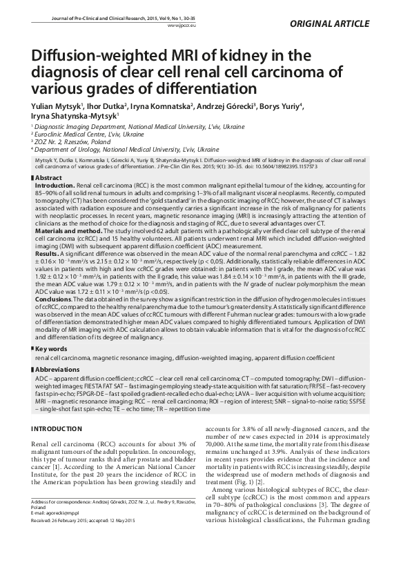 (PDF) Diffusion-weighted MRI of kidney in the diagnosis of clear cell ...