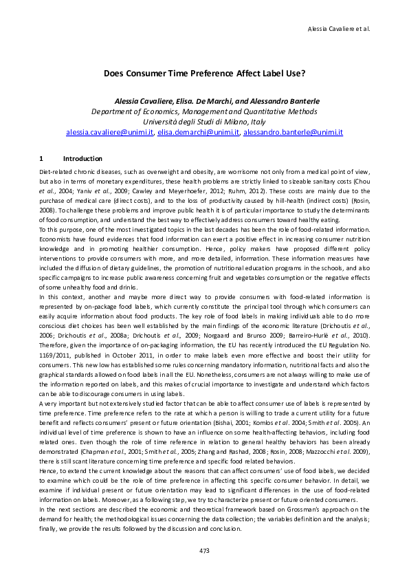 (PDF) Does Consumer Time Preference Affect Label Use