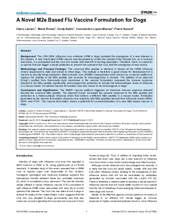 (PDF) A Novel M2e Based Flu Vaccine Formulation for Dogs