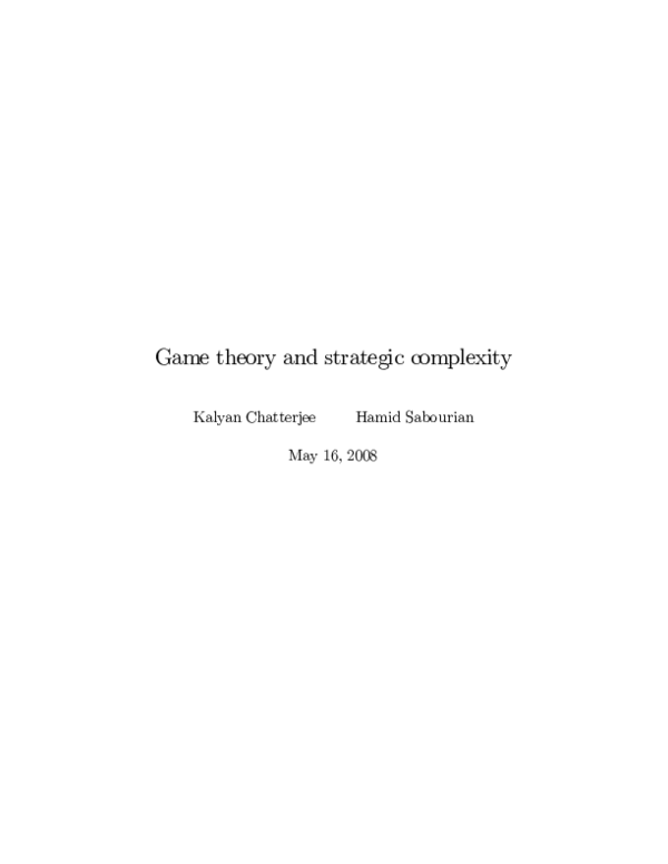 (PDF) Game Theory and Strategic Complexity