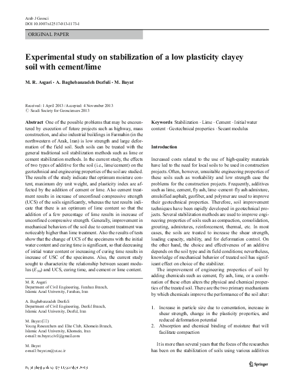 (PDF) Experimental study on stabilization of a low plasticity clayey ...