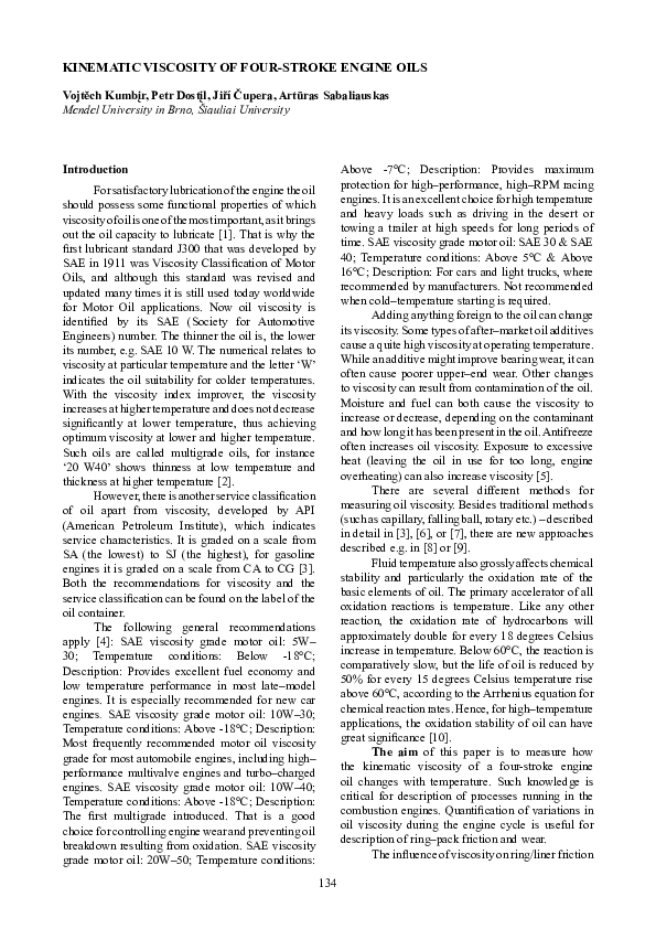 (PDF) Kinematic Viscosity of Four-stroke Engine Oils