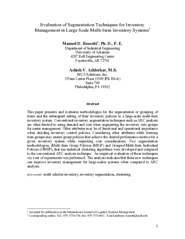 (PDF) Evaluation of segmentation techniques for inventory management in ...