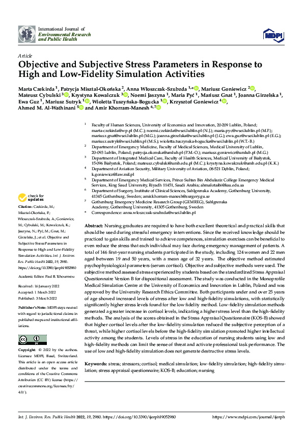 (PDF) Objective and Subjective Stress Parameters in Response to High ...