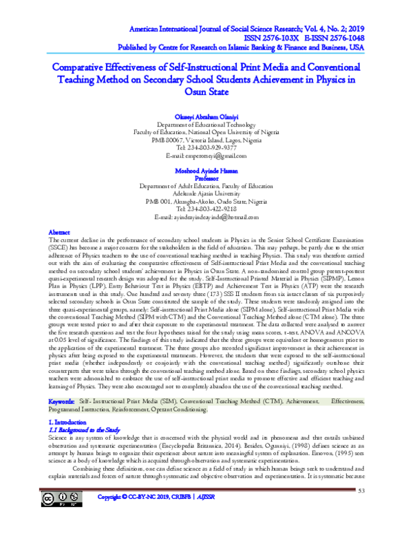 (PDF) Comparative Effectiveness of Self-Instructional Print Media and ...