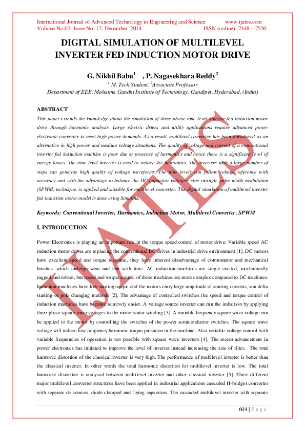 (PDF) Digital Simulation of Multilevel Inverter Fed Induction Motor Drive