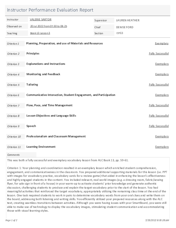 (PDF) Instructor Performance Evaluation Report