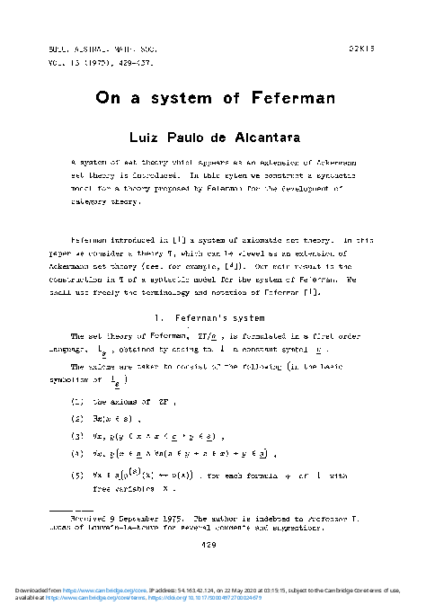 (PDF) On a system of Feferman