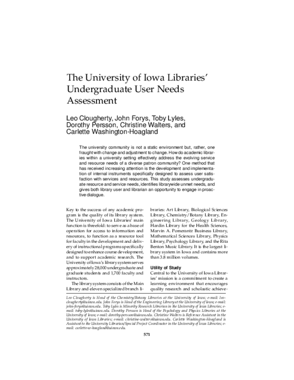 (PDF) The University of Iowa Libraries' Undergraduate User Needs Assessment