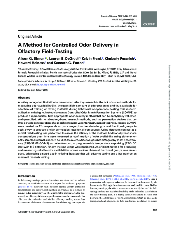 (PDF) A method for controlled odor delivery in olfactory field-testing