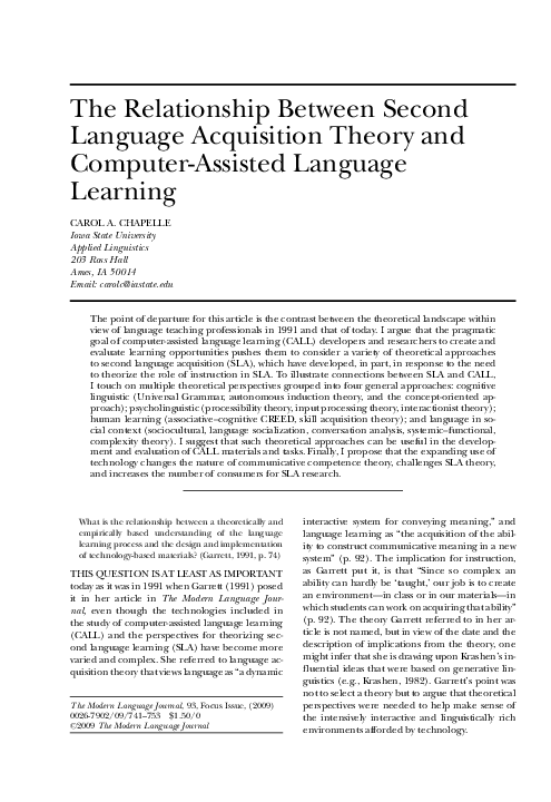 (PDF) The Relationship Between Second Language Acquisition Theory and ...