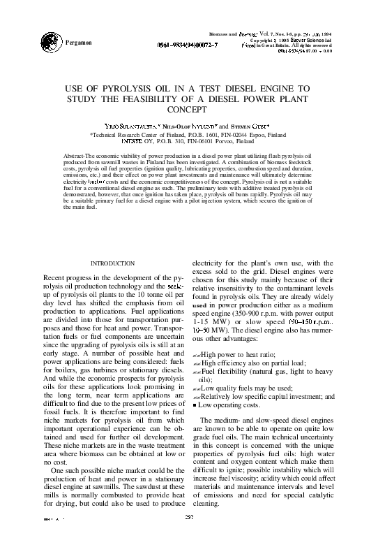 (PDF) Use of pyrolysis oil in a test diesel engine to study the ...