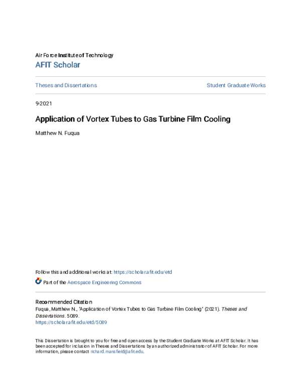 (PDF) Application of Vortex Tubes to Gas Turbine Film Cooling