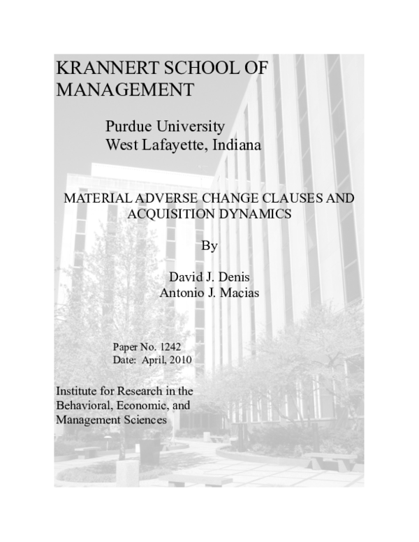 (PDF) Material Adverse Change Clauses and Acquisition Dynamics David