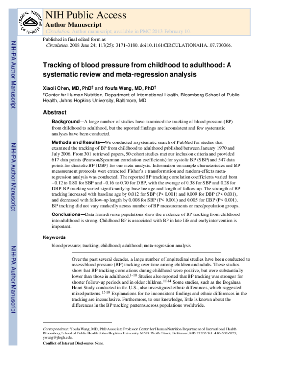 (PDF) Faculty of 1000 evaluation for Tracking of blood pressure from ...