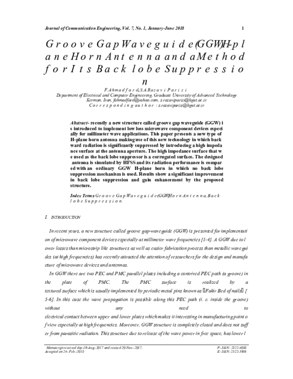 (PDF) Groove Gap Waveguide (GGW) H-plane Horn Antenna and a Method for ...