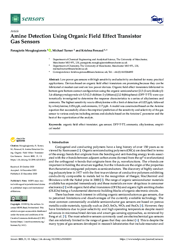 (PDF) Amine Detection Using Organic Field Effect Transistor Gas Sensors