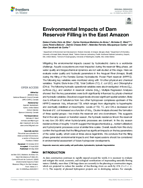 (PDF) Environmental Impacts of Dam Reservoir Filling in the East Amazon