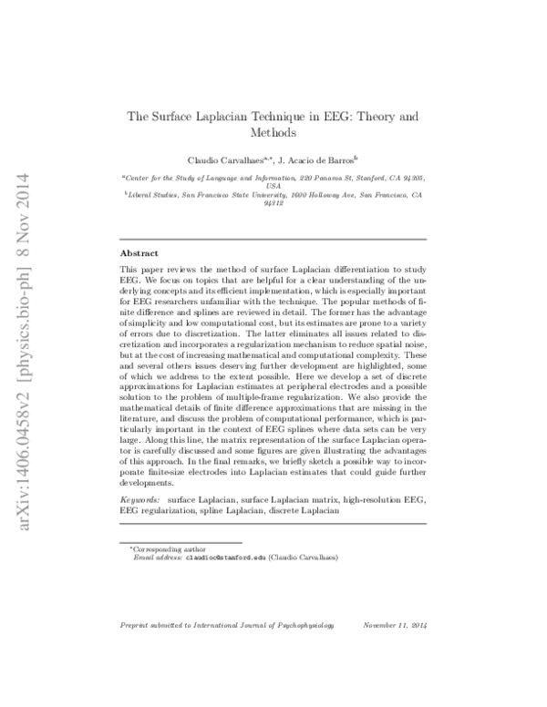 (PDF) The surface Laplacian technique in EEG Theory and methods