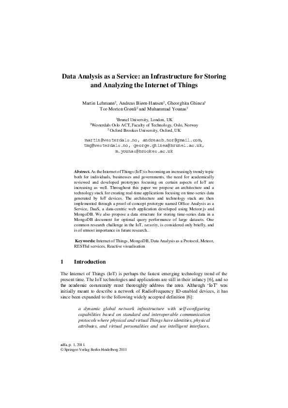 (PDF) Data Analysis as a Service: An Infrastructure for Storing and ...