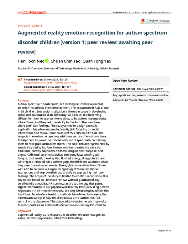(PDF) Augmented reality emotion recognition for autism spectrum ...