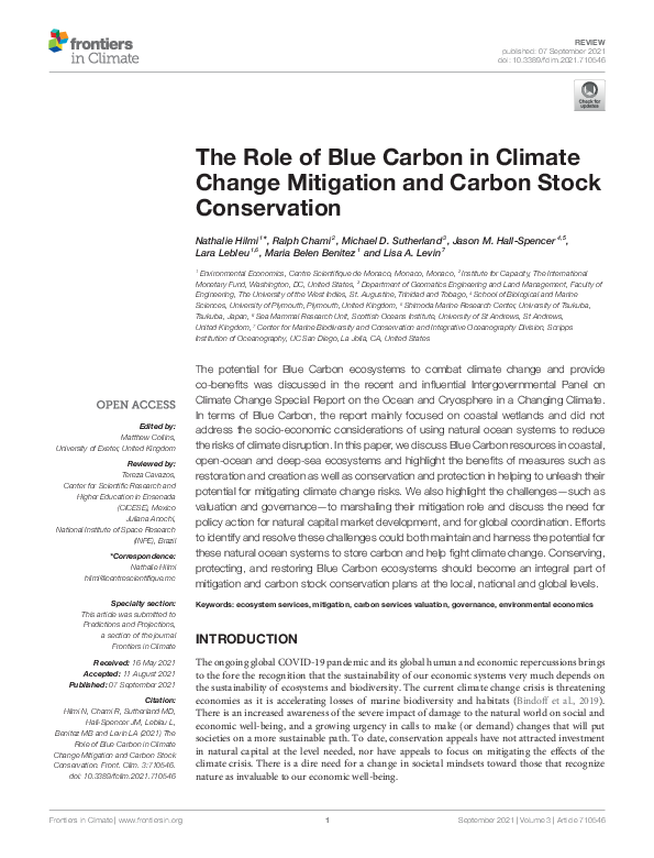 (PDF) The Role of Blue Carbon in Climate Change Mitigation and Carbon ...