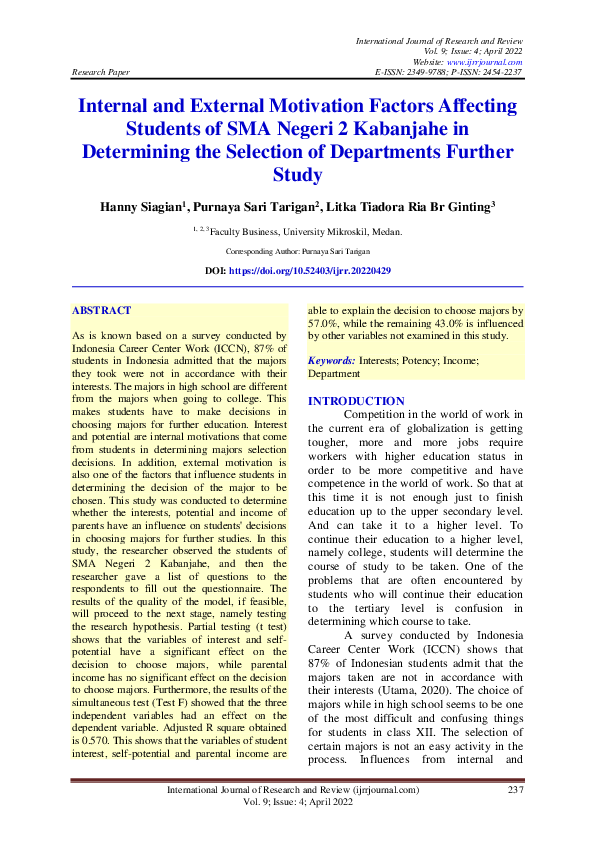 (PDF) Internal and External Motivation Factors Affecting Students of ...
