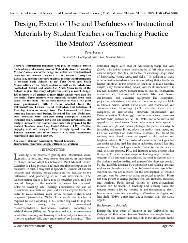 (PDF) Design, Extent of Use and Usefulness of Instructional Materials ...