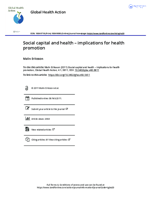 (PDF) Social capital and health – implications for health promotion