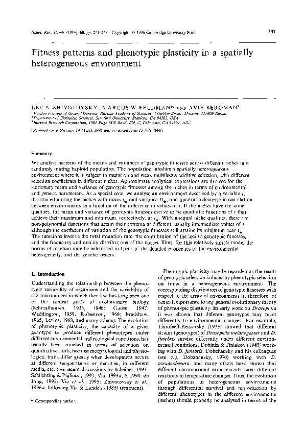 (PDF) Fitness patterns and phenotypic plasticity in a spatially ...
