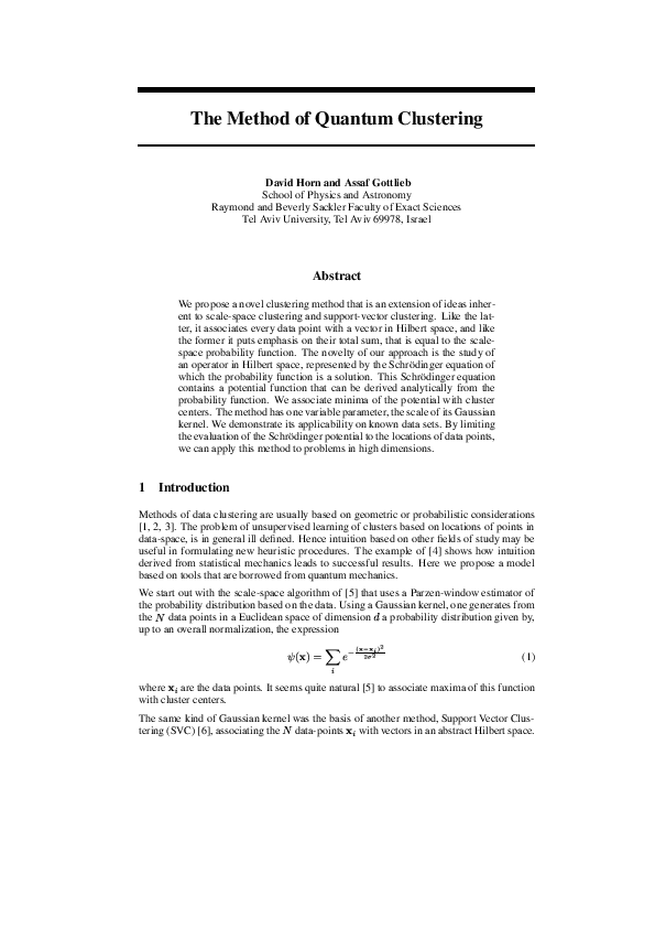 (PDF) The Method of Quantum Clustering