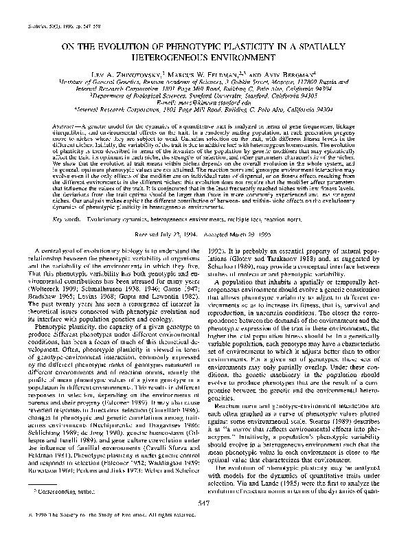 (PDF) On the Evolution of Phenotypic Plasticity in a Spatially ...