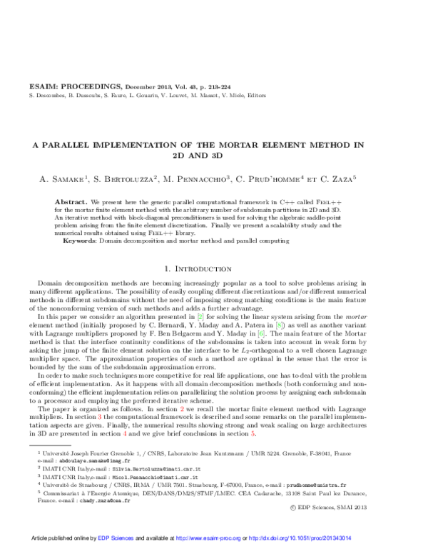 (PDF) A Parallel Implementation of the Mortar Element Method in 2D and 3D