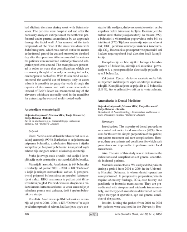 (PDF) Anaesthesia in Dental Medicine Morena Milić Academia.edu