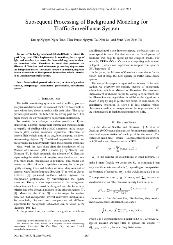 (PDF) Subsequent Processing of Background Modeling for Traffic ...