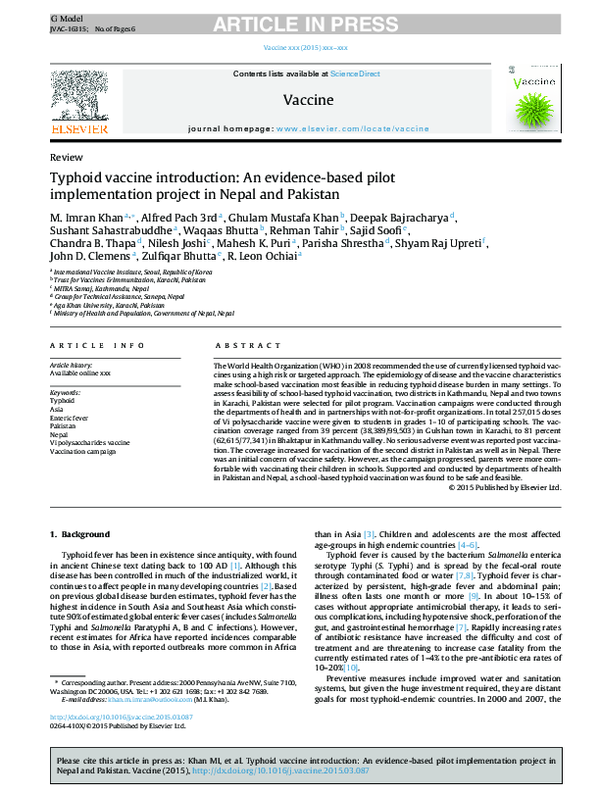 (PDF) Typhoid vaccine introduction: An evidence-based pilot ...