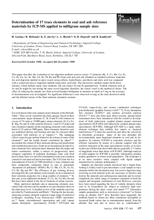 (PDF) Determination of 17 trace elements in coal and ash reference ...
