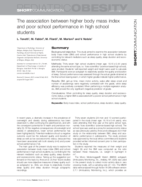 (PDF) The association between higher body mass index and poor school ...