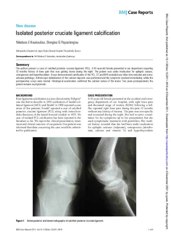 (PDF) Isolated posterior cruciate ligament calcification
