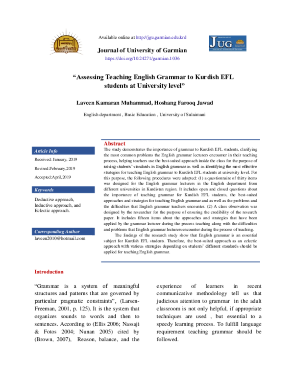 (PDF) Assessing Teaching English Grammar to Kurdish EFL students at ...