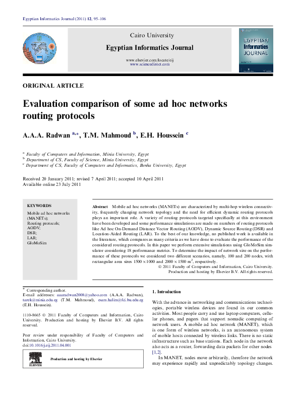 (PDF) Evaluation comparison of some ad hoc networks routing protocols