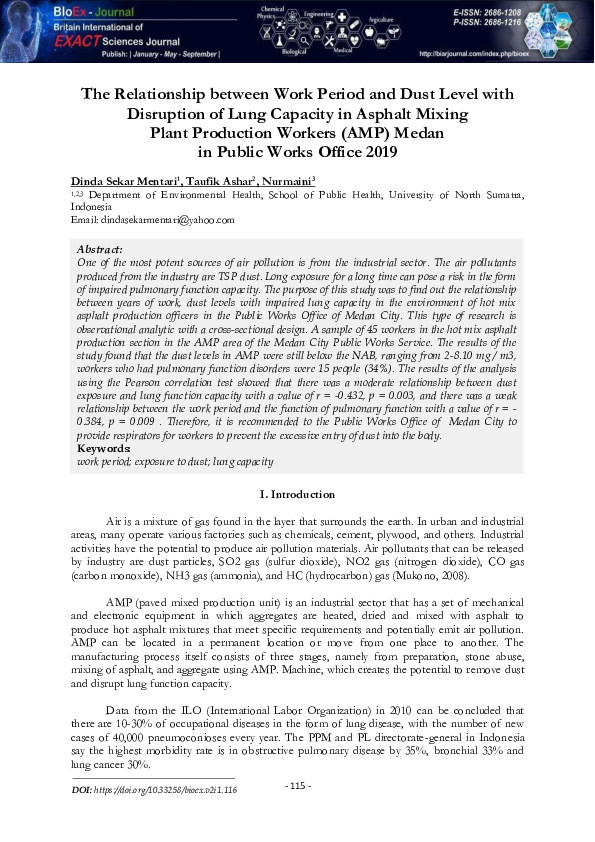 (PDF) The Relationship between Work Period and Dust Level with ...