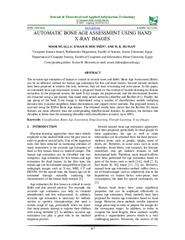 (PDF) Automatic Bone Age Assessment Using Hand X-Ray Images
