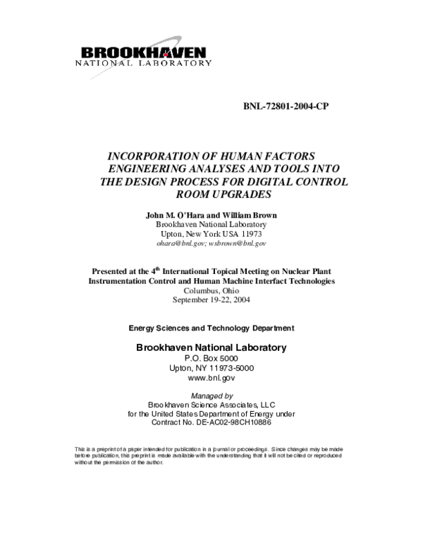 (PDF) Incorporation of Human Factors Engineering Analyses and Tools ...