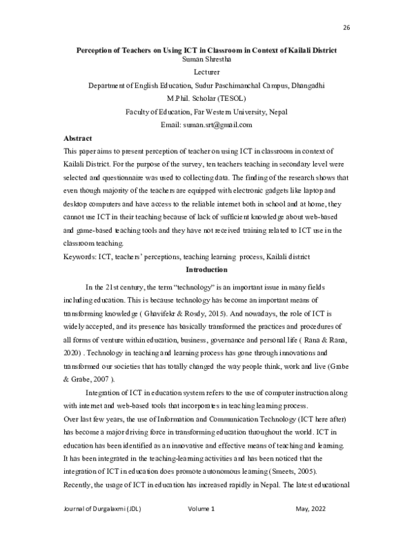 (PDF) Perception of Teachers on Using ICT in Classroom in Context of ...