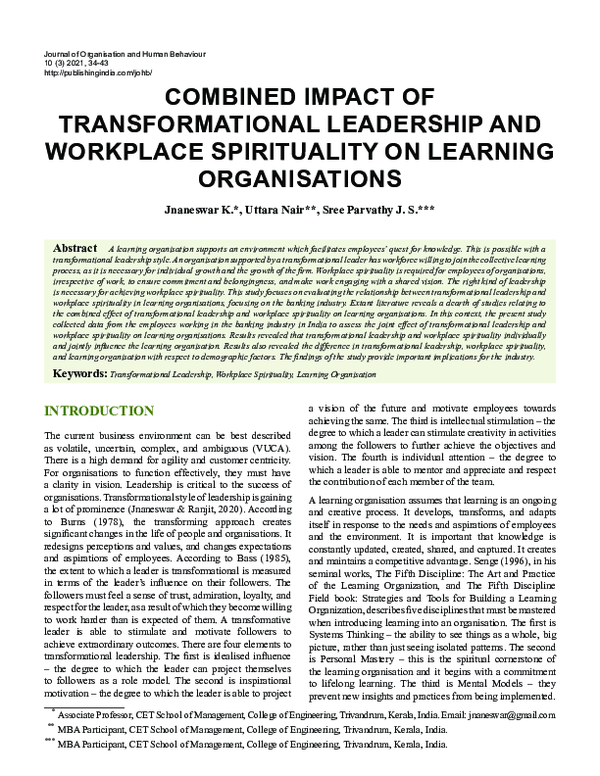 (PDF) Combined Impact of Transformational Leadership and Workplace ...