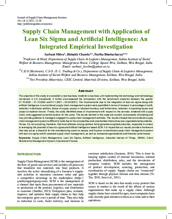 (PDF) Supply Chain Management with Application of Lean Six Sigma and ...