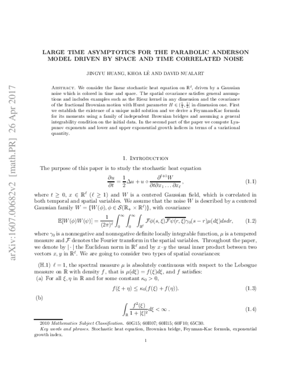 (PDF) Large time asymptotics for the parabolic Anderson model driven by ...